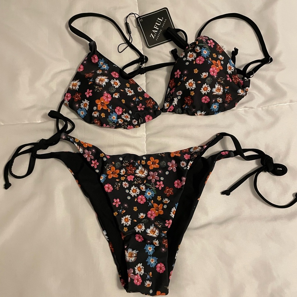 Zaful Black Floral Bikini Swimwear